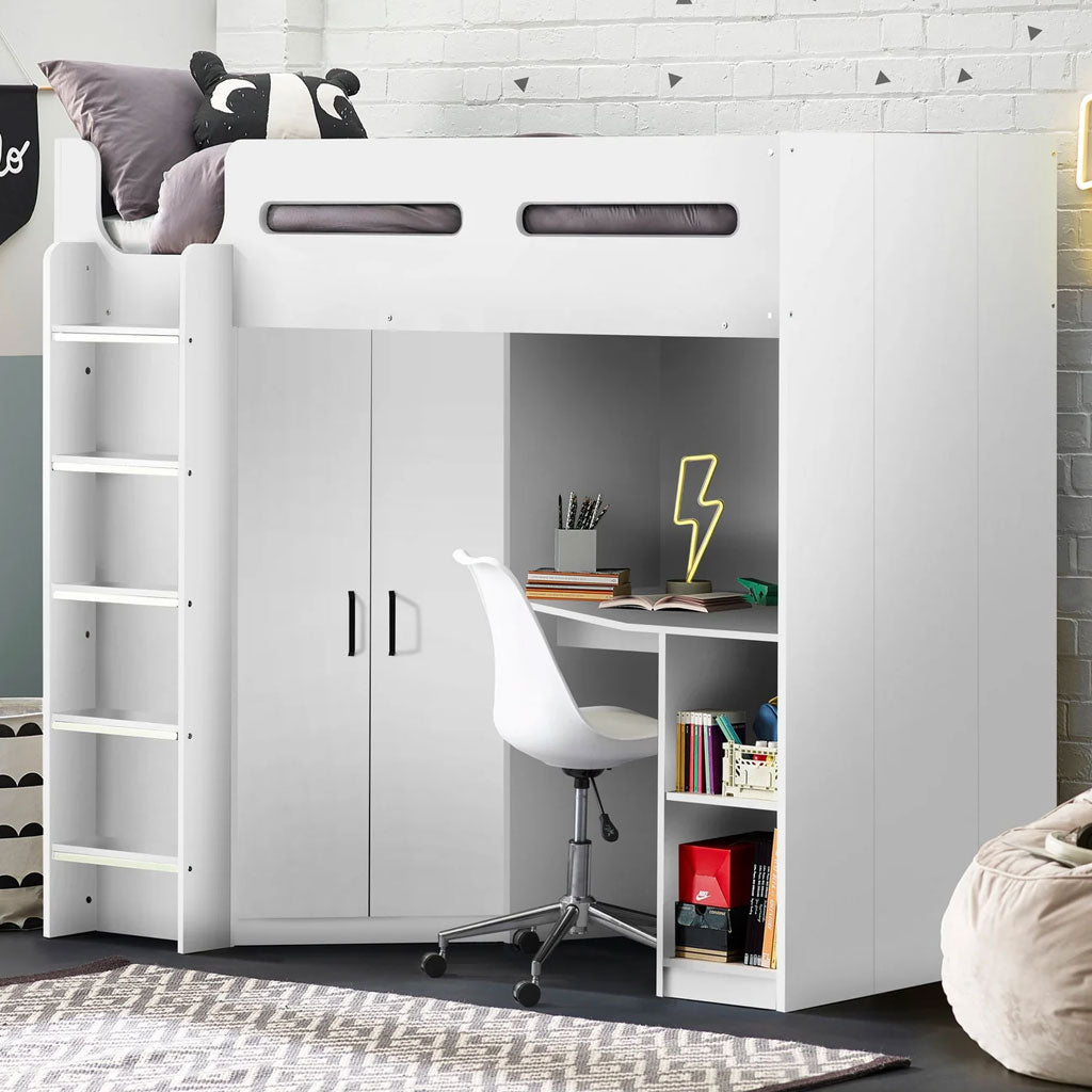 Wooden High Sleeper Bed With Ladder - Hercules