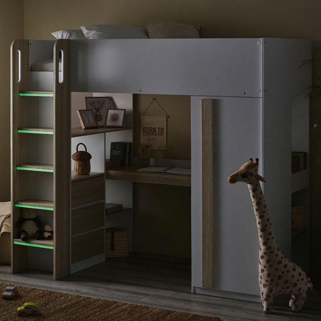 Wooden High Sleeper Bed With Ladder - Ocean