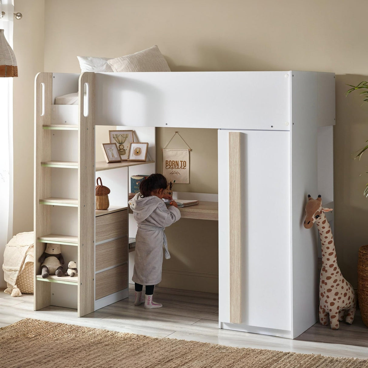 Wooden High Sleeper Bed With Ladder - Ocean