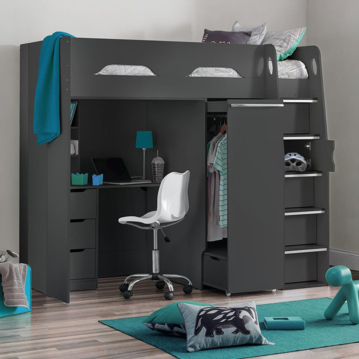 Wooden High Sleeper Bed With Ladder - Pegasus