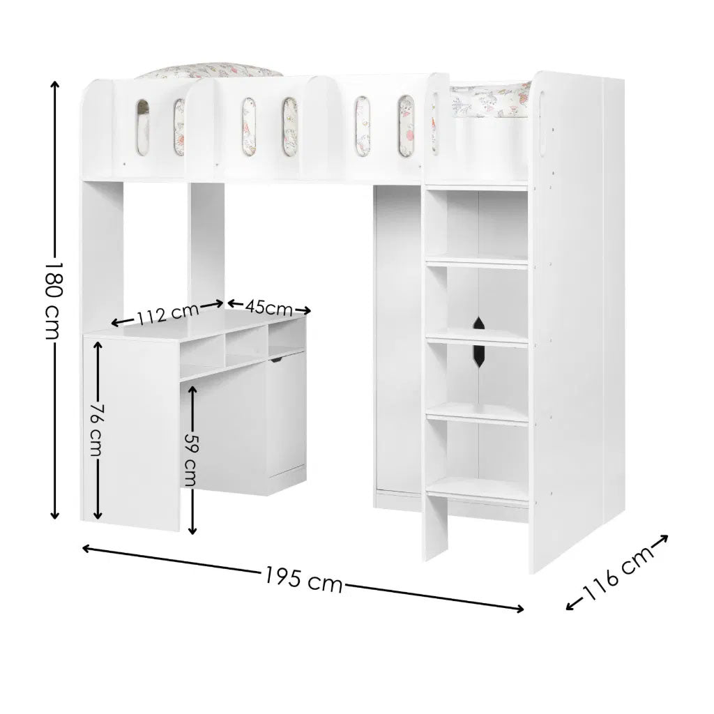 Wooden High Sleeper Bed With Ladder - Vision