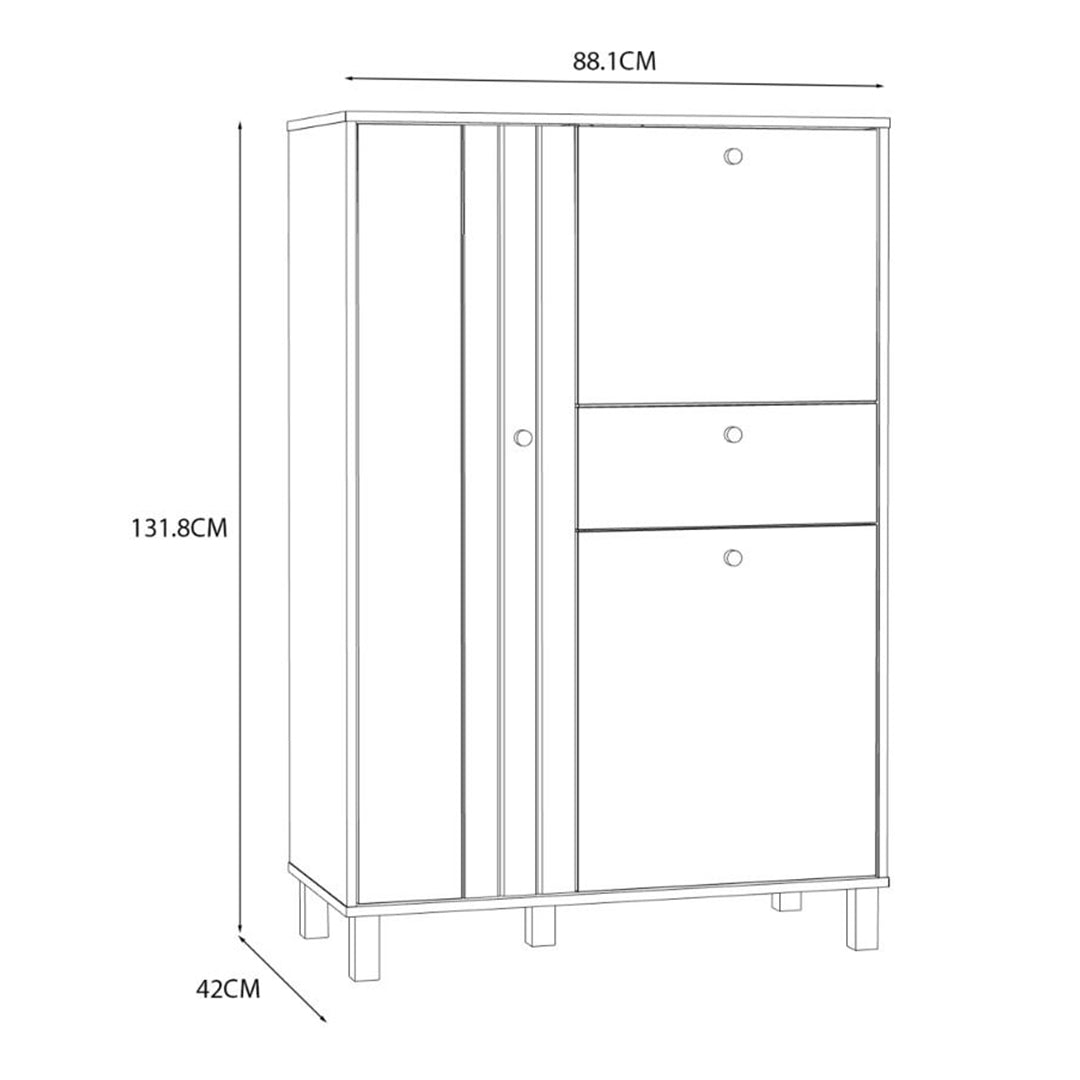 Wooden Highboard With 3 Doors And 1 Drawer - Grafton