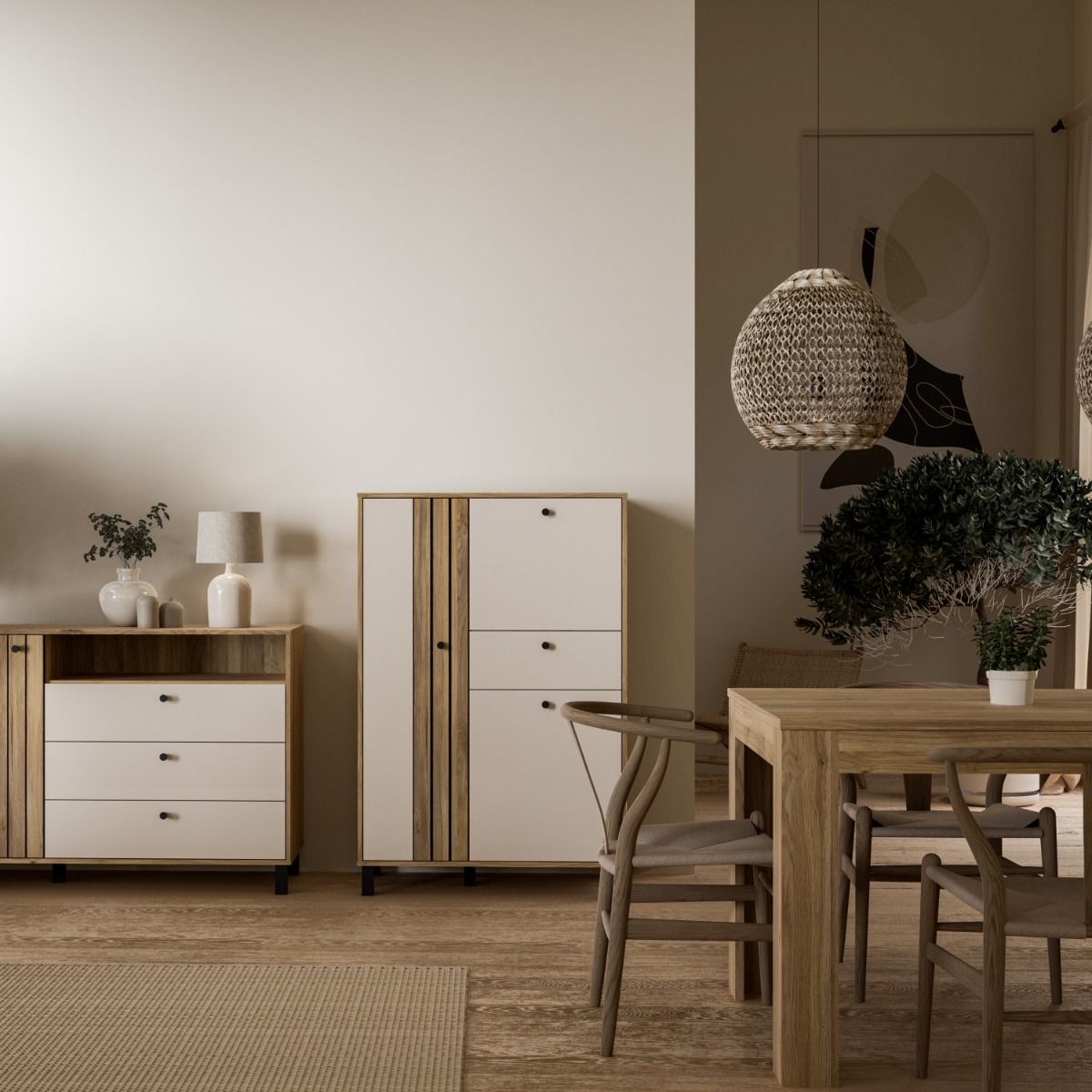 Wooden Highboard With 3 Doors And 1 Drawer - Grafton