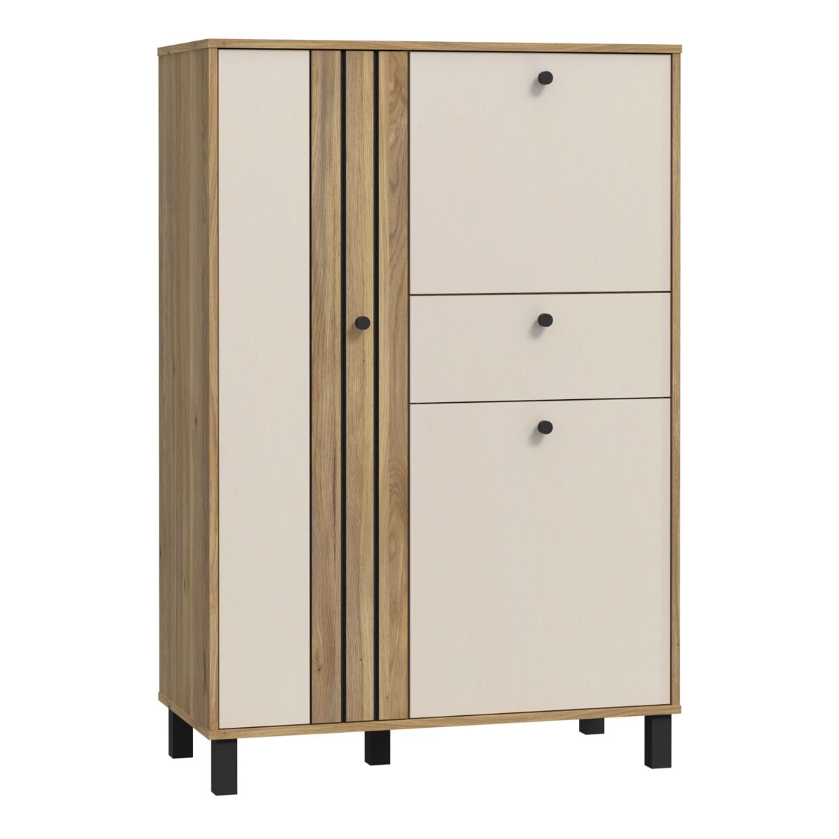 Wooden Highboard With 3 Doors And 1 Drawer - Grafton