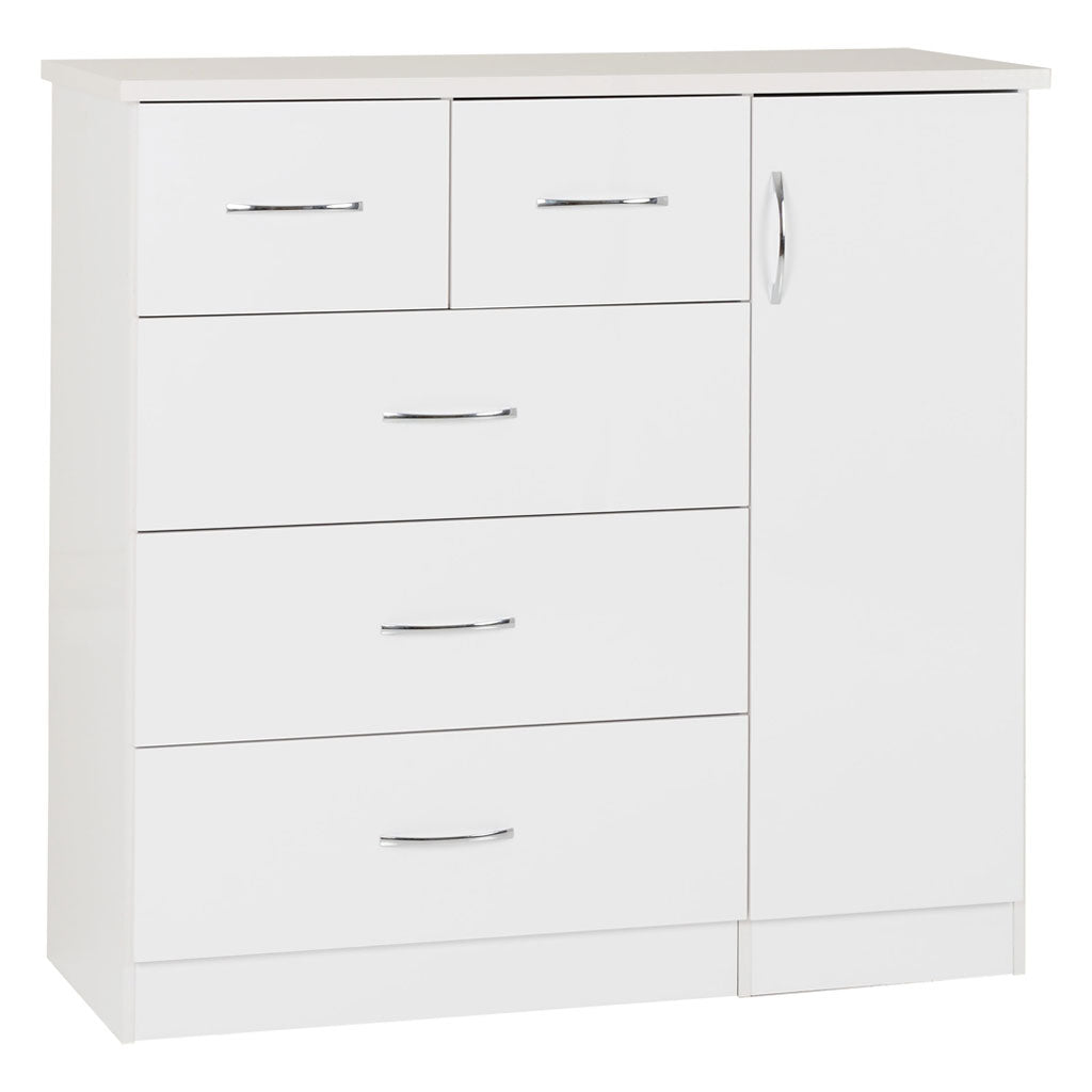 Wooden Highboard With 1 Door And 5 Drawers - Nevada