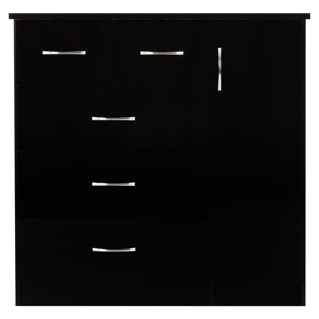 Wooden Highboard With 1 Door And 5 Drawers - Nevada