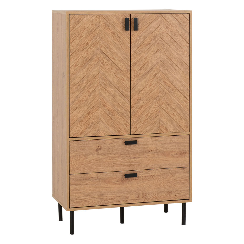 Wooden Highboard With 2 Doors And 2 Drawers - Leon