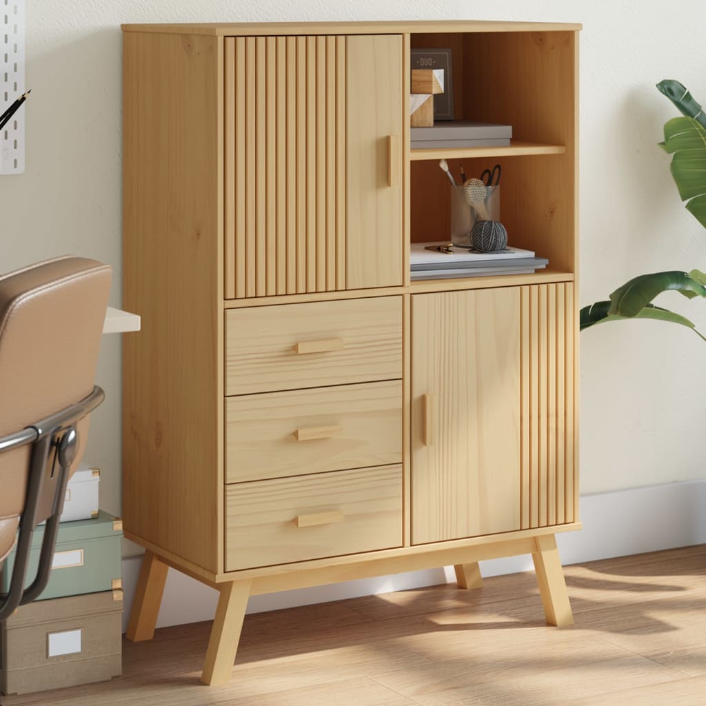 Wooden Highboard With 2 Doors And 3 Drawers - Olden