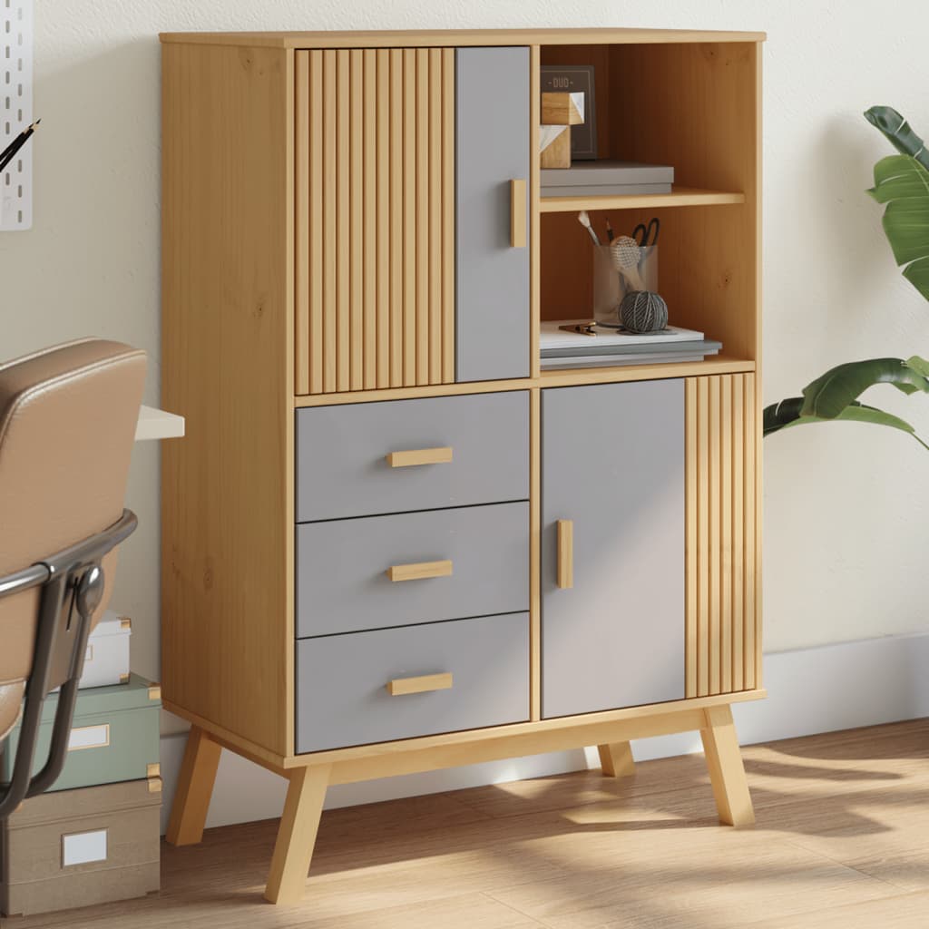Wooden Highboard With 2 Doors And 3 Drawers - Olden