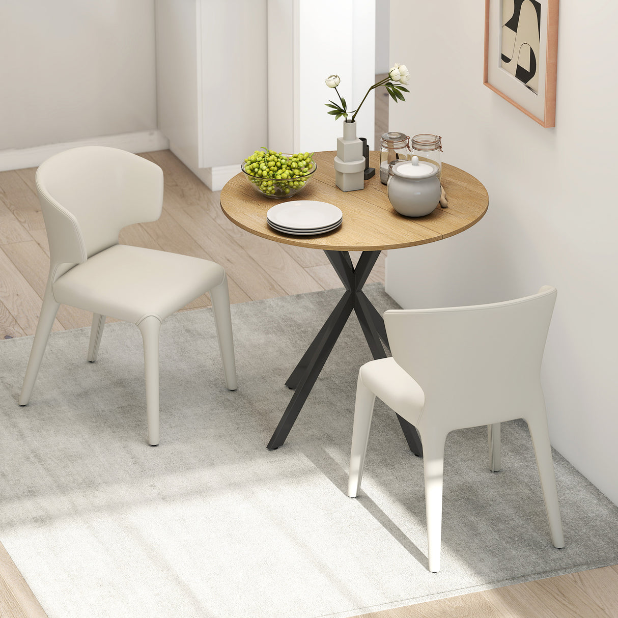 Wooden Industrial Dining Table 80cm Round for 2 to 4 People - Velmora