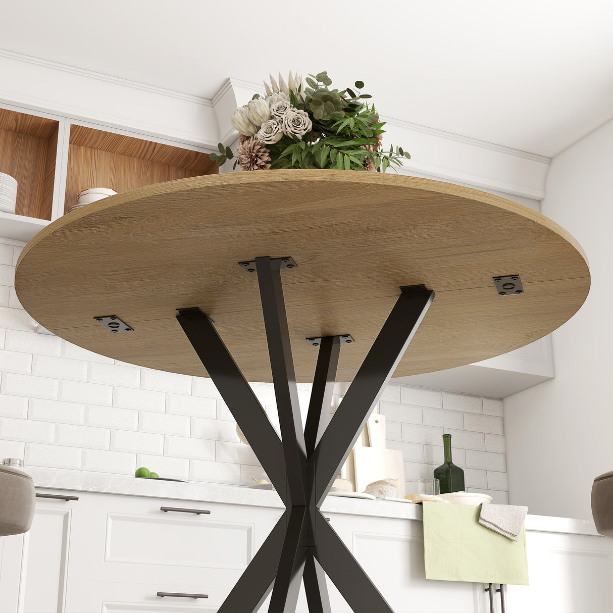 Wooden Industrial Dining Table 80cm Round for 2 to 4 People - Velmora