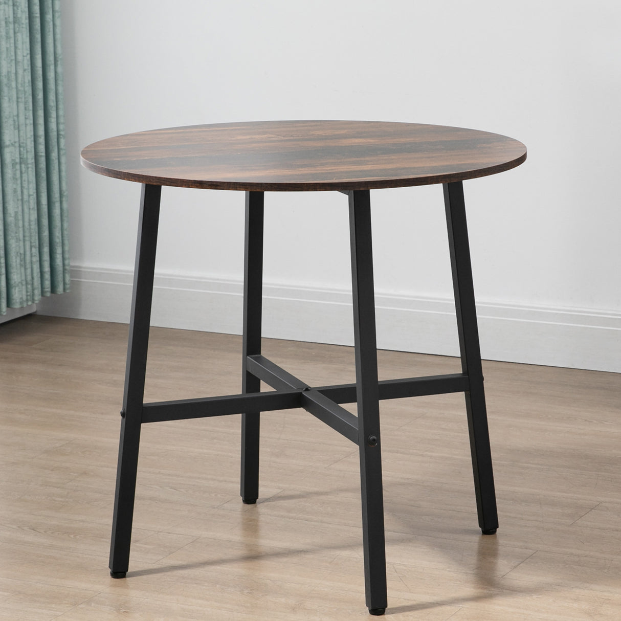 Wooden Industrial Dining Table 85cm Round for 4 People - Velmora