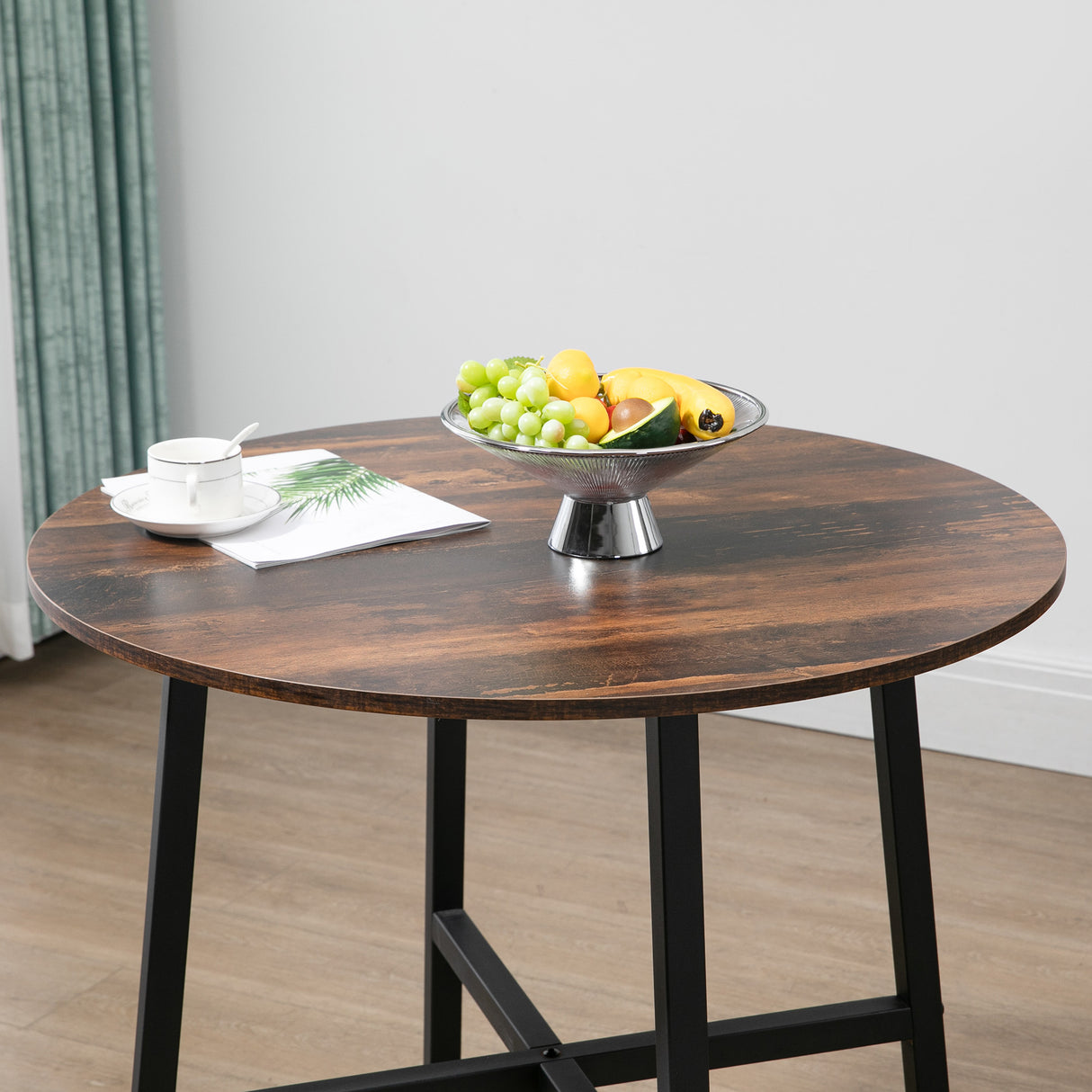 Wooden Industrial Dining Table 85cm Round for 4 People - Velmora