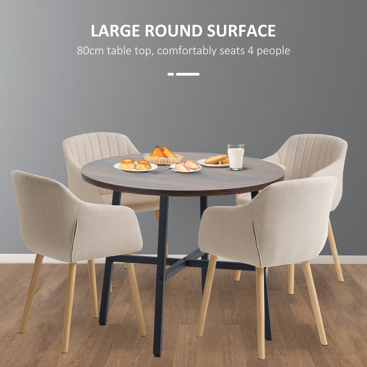 Wooden Industrial Dining Table 85cm Round for 4 People - Velmora
