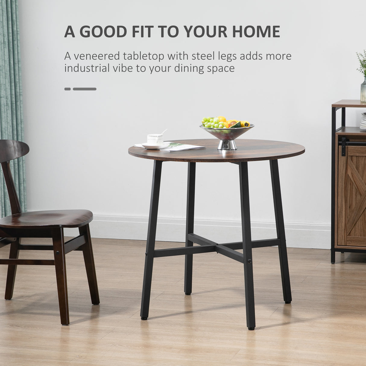 Wooden Industrial Dining Table 85cm Round for 4 People - Velmora