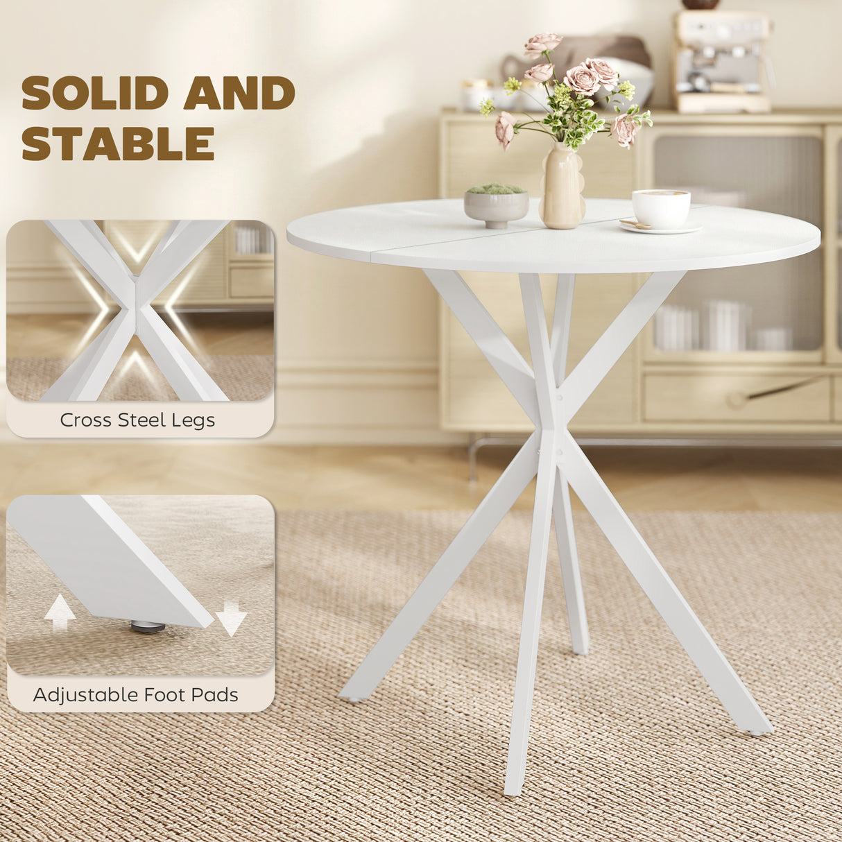 Wooden Industrial Dining Table Round for 2 to 4 People - Velmora