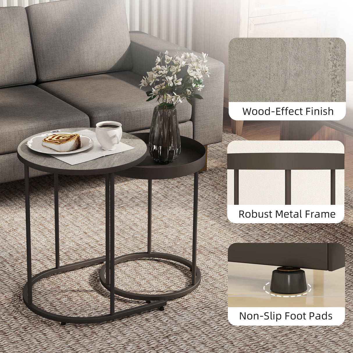 Wooden Industrial Nest of 2 Tables Round - Velmora