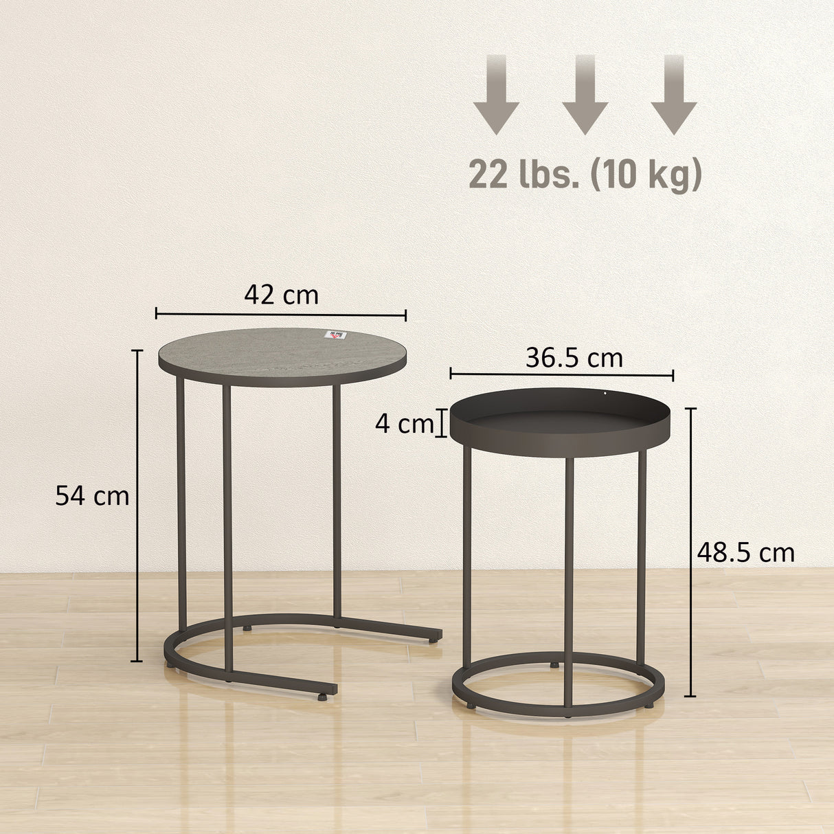 Wooden Industrial Nest of 2 Tables Round - Velmora