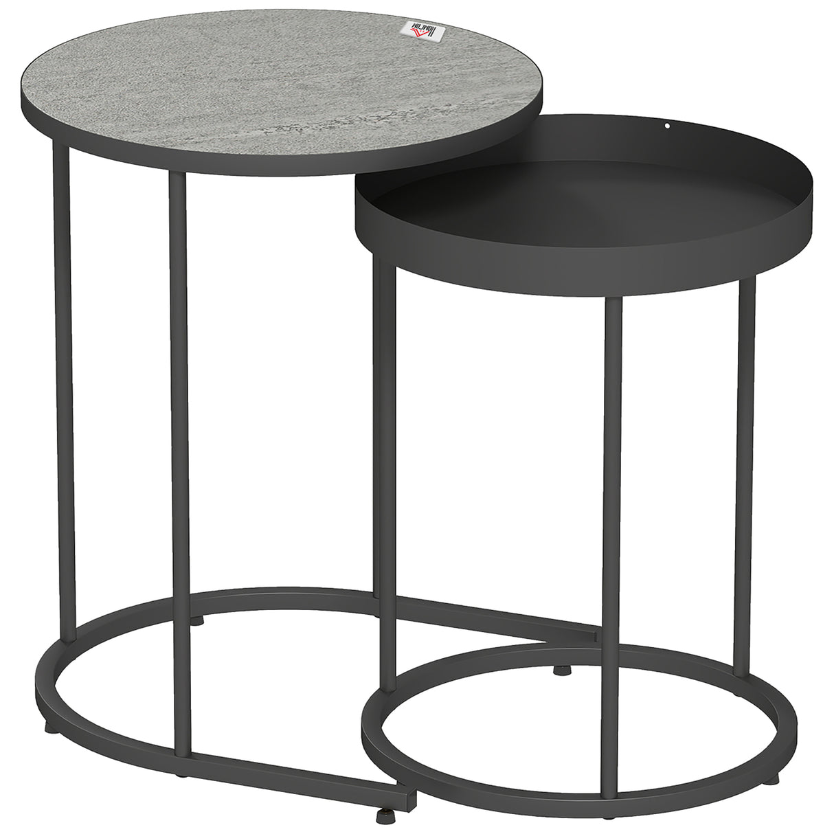 Wooden Industrial Nest of 2 Tables Round - Velmora