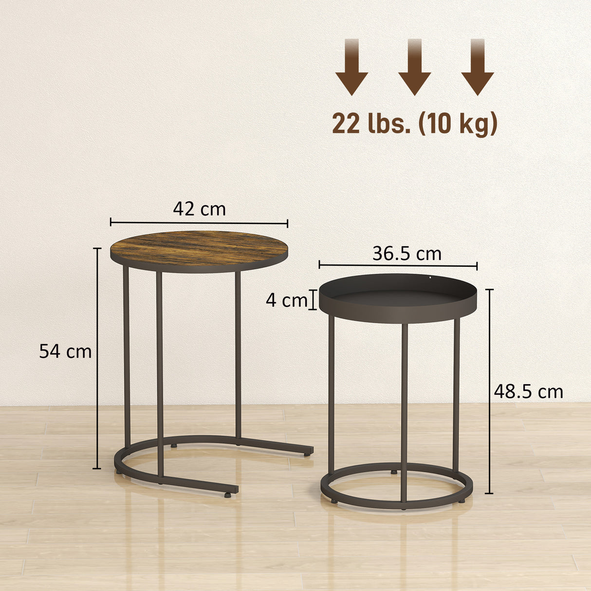 Wooden Industrial Nest of 2 Tables Round - Velmora
