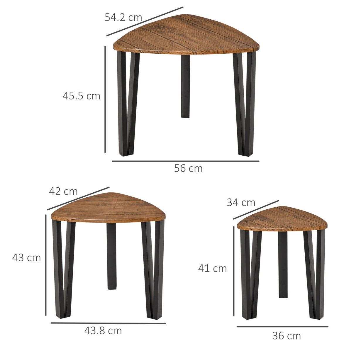Wooden Industrial Nest of 3 Tables in Triangle With Metal Legs - Velmora