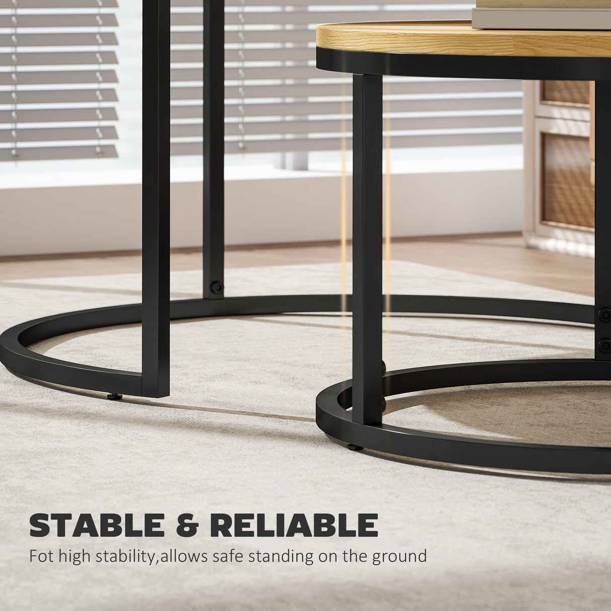 Wooden Industrial Nesting Coffee Tables Round in Set of 2 - Velmora