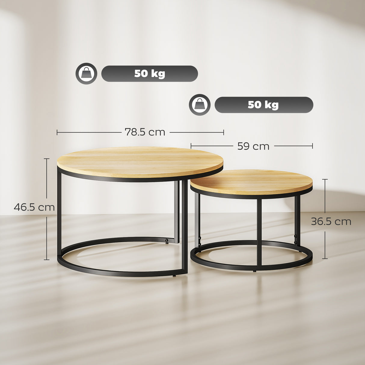 Wooden Industrial Nesting Coffee Tables Round in Set of 2 - Velmora