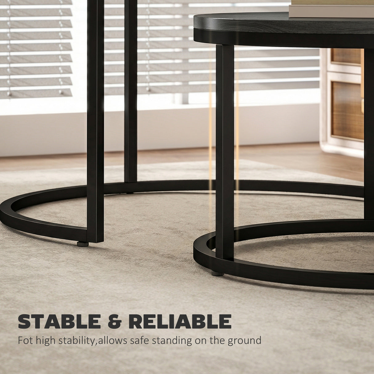Wooden Industrial Nesting Coffee Tables Round in Set of 2 - Velmora