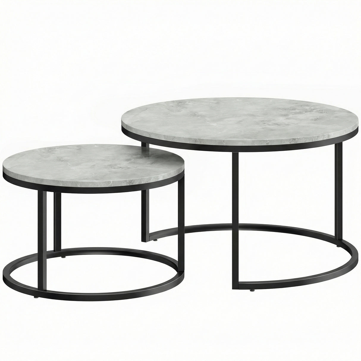 Wooden Industrial Nesting Coffee Tables Round in Set of 2 - Velmora