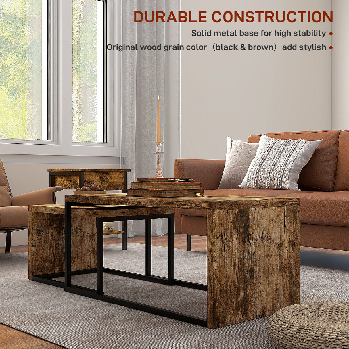 Wooden Industrial Nesting Coffee Tables in Set of 2 - Velmora
