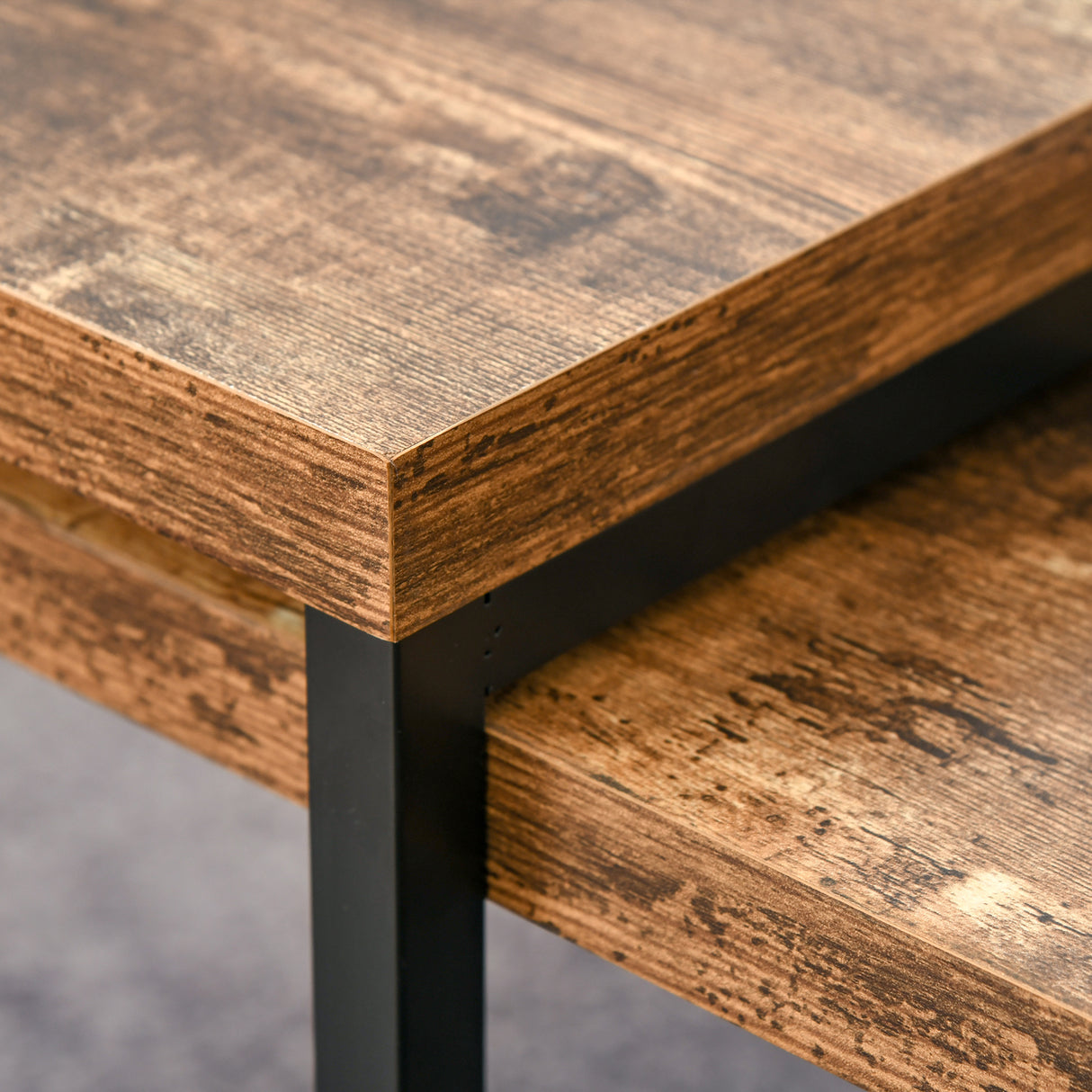 Wooden Industrial Nesting Coffee Tables in Set of 2 - Velmora