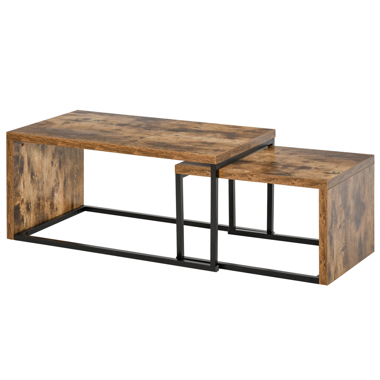 Wooden Industrial Nesting Coffee Tables in Set of 2 - Velmora