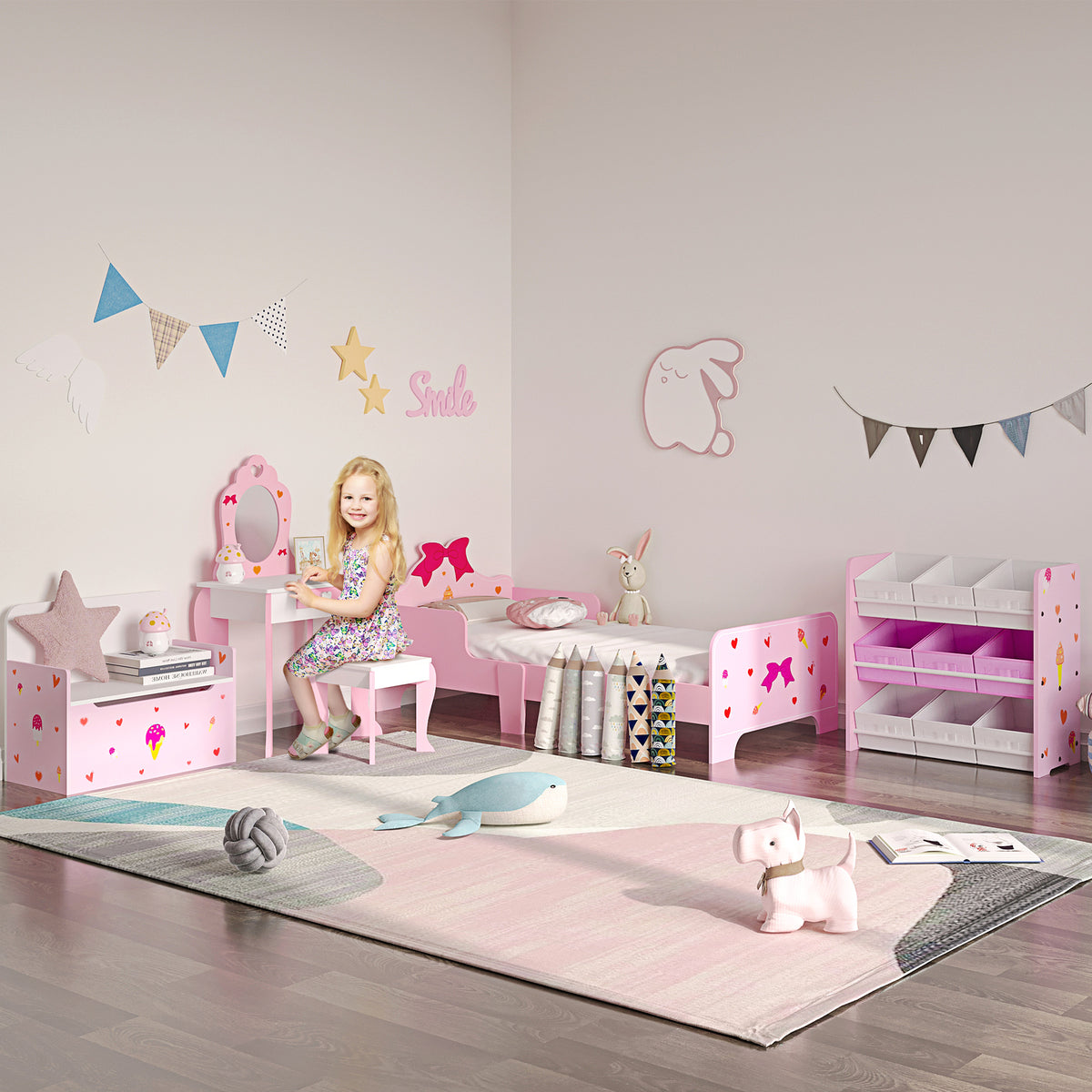 Wooden Kids Dressing Table Set 50cm Wide - Velmora