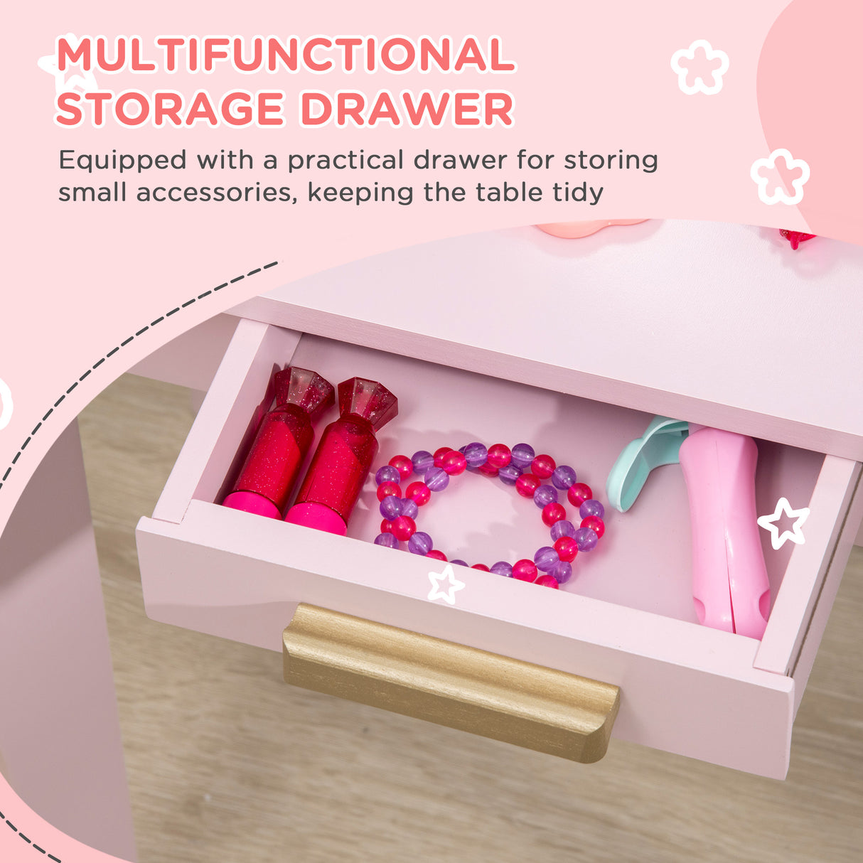 Wooden Kids Dressing Table Set 52cm Wide - Velmora