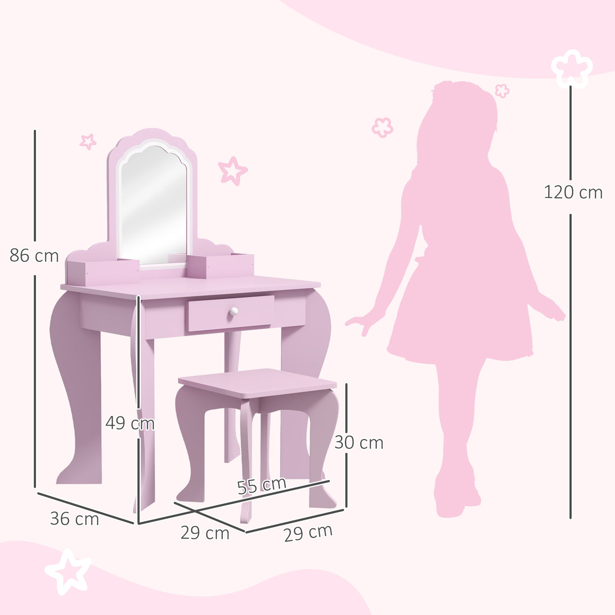 Wooden Kids Dressing Table Set 55cm Wide Cloud Design - Velmora