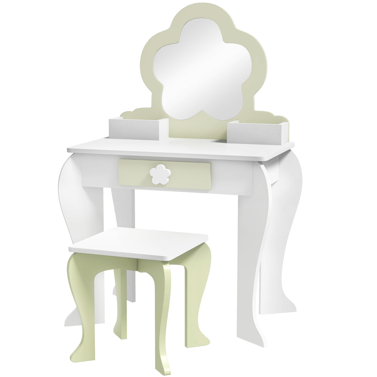 Wooden Kids Dressing Table Set 55cm Wide Flower Design - Velmora