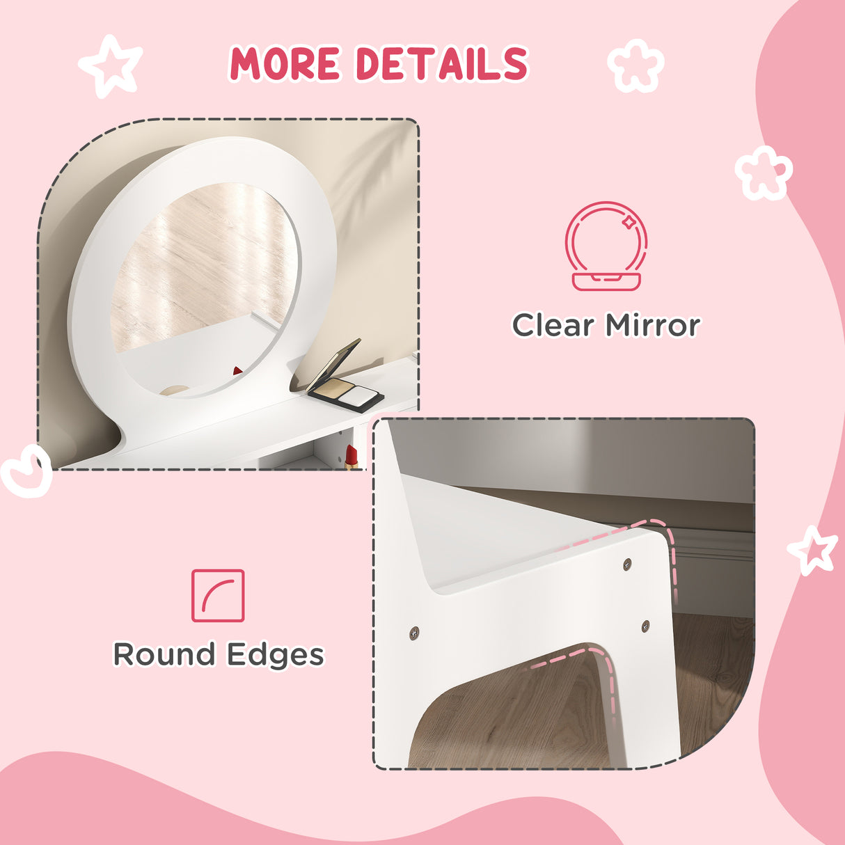 Wooden Kids Dressing Table Set 70cm Wide - Velmora