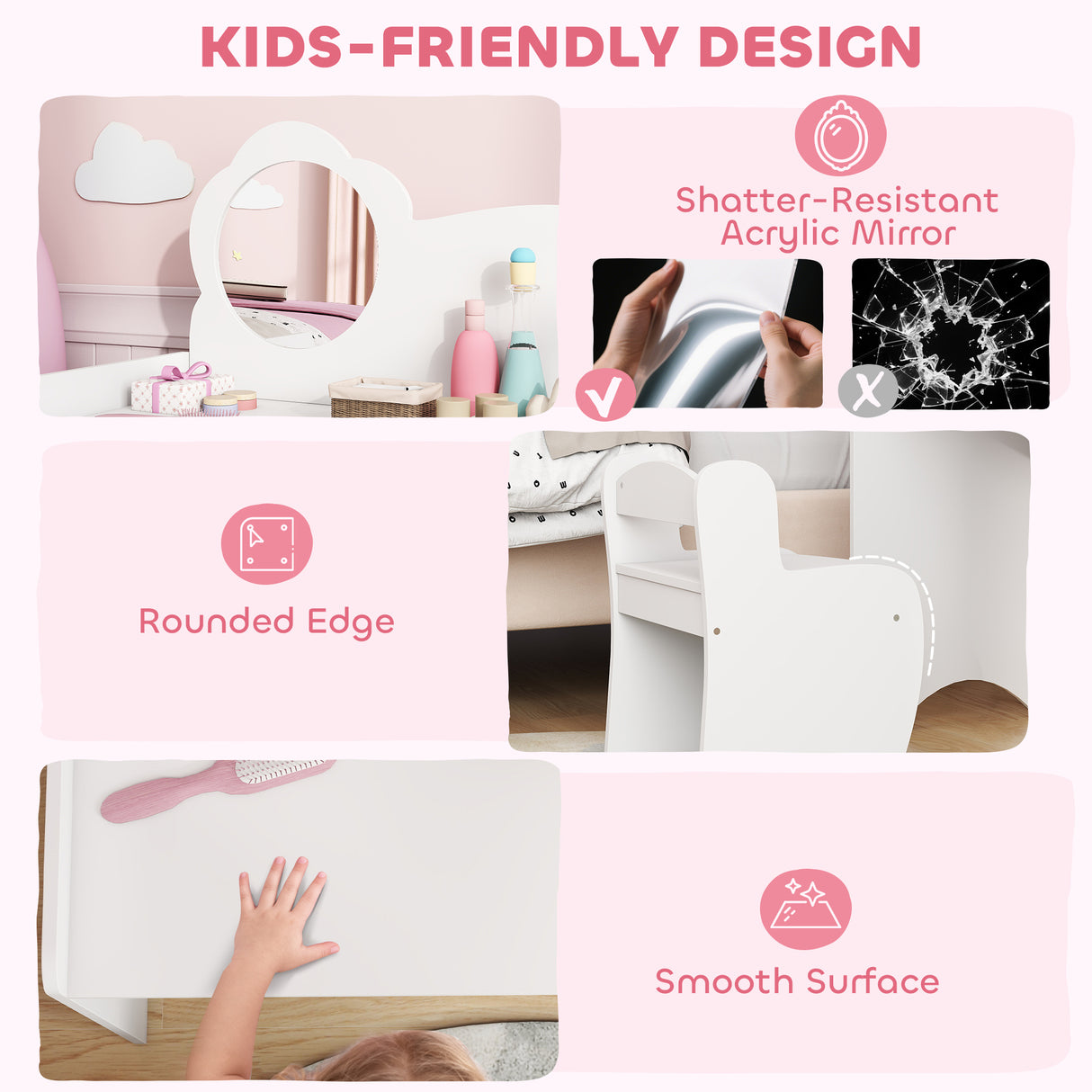 Wooden Kids Dressing Table Set 70cm Wide With Shelves - Velmora