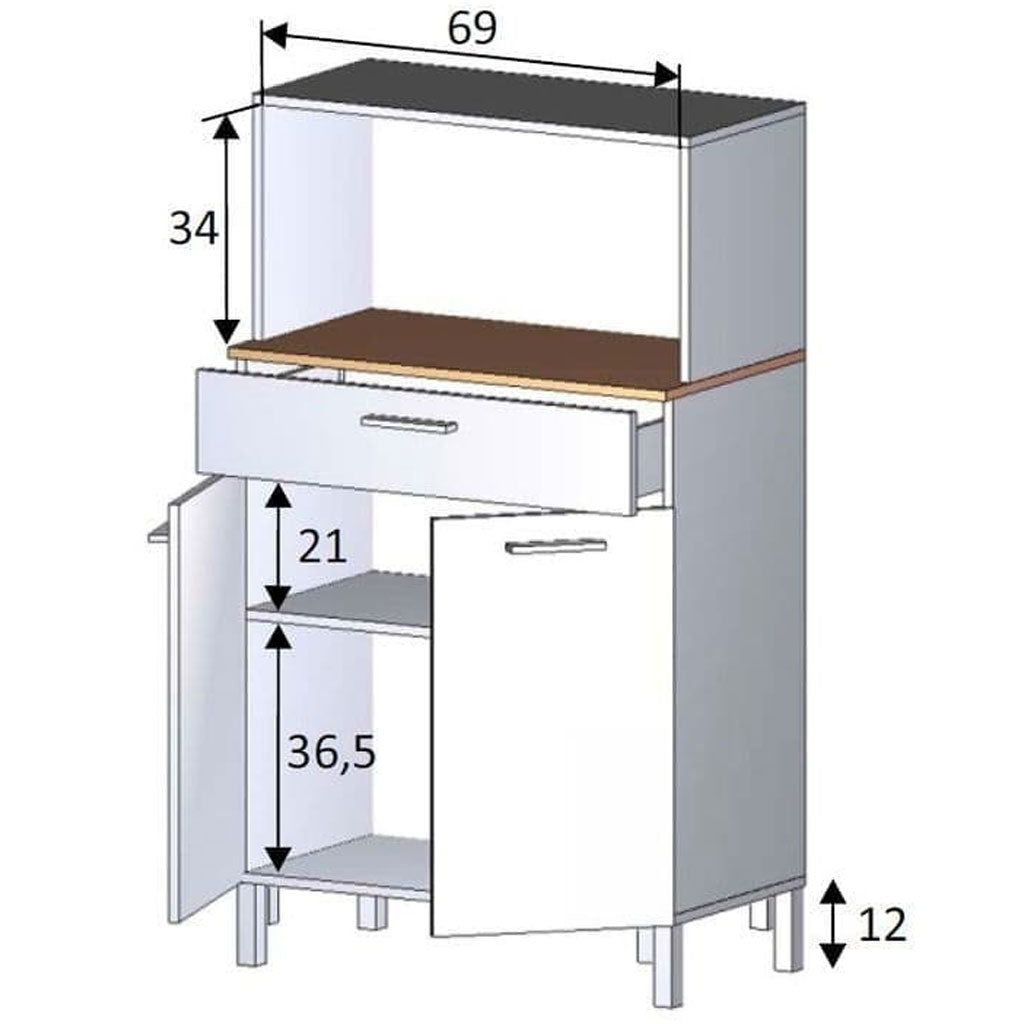 Wooden Kitchen Cabinet With 2 Doors And 1 Drawer - Denver