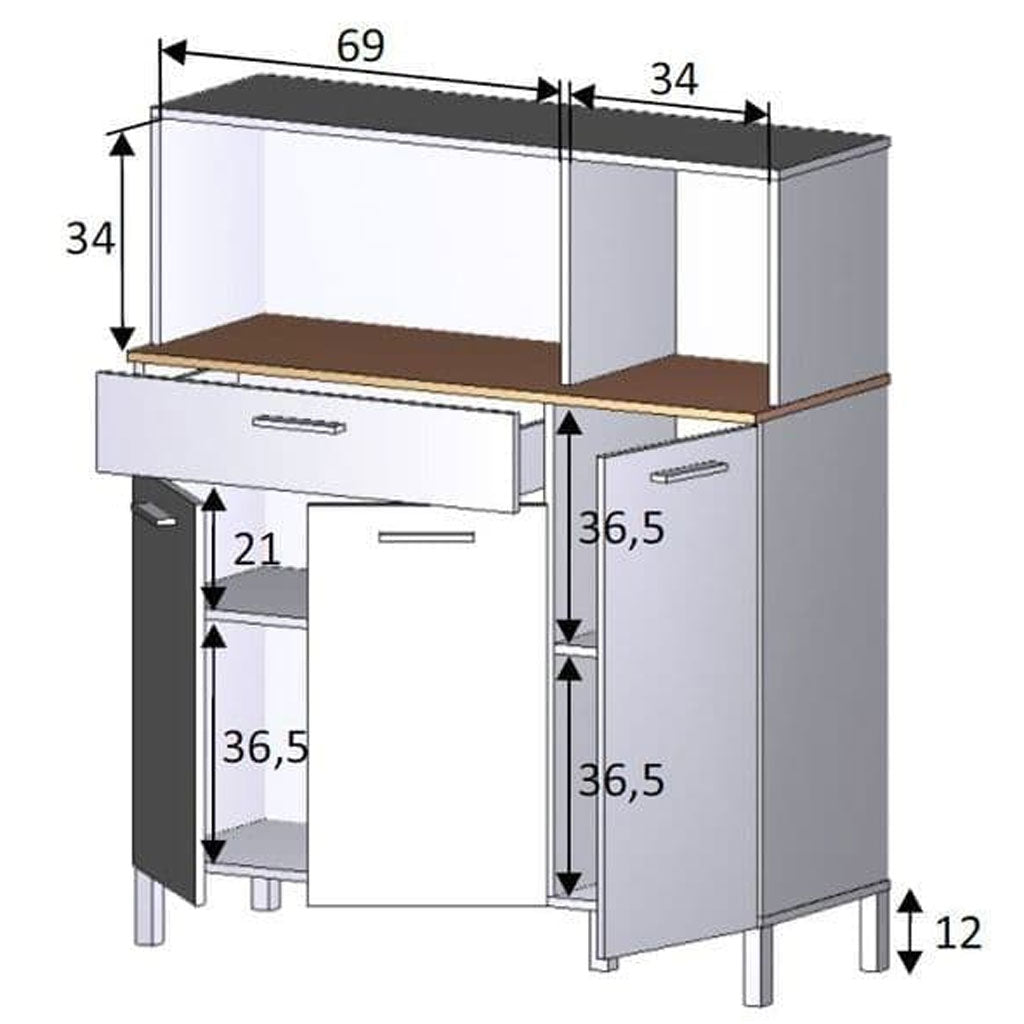 Wooden Kitchen Cabinet With 3 Doors And 1 Drawer - Denver