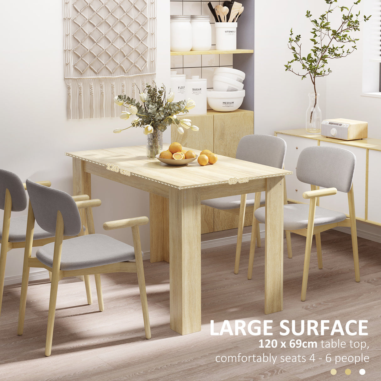 Wooden Kitchen Dining Table Rectangular for 4 to 6 People - Velmora