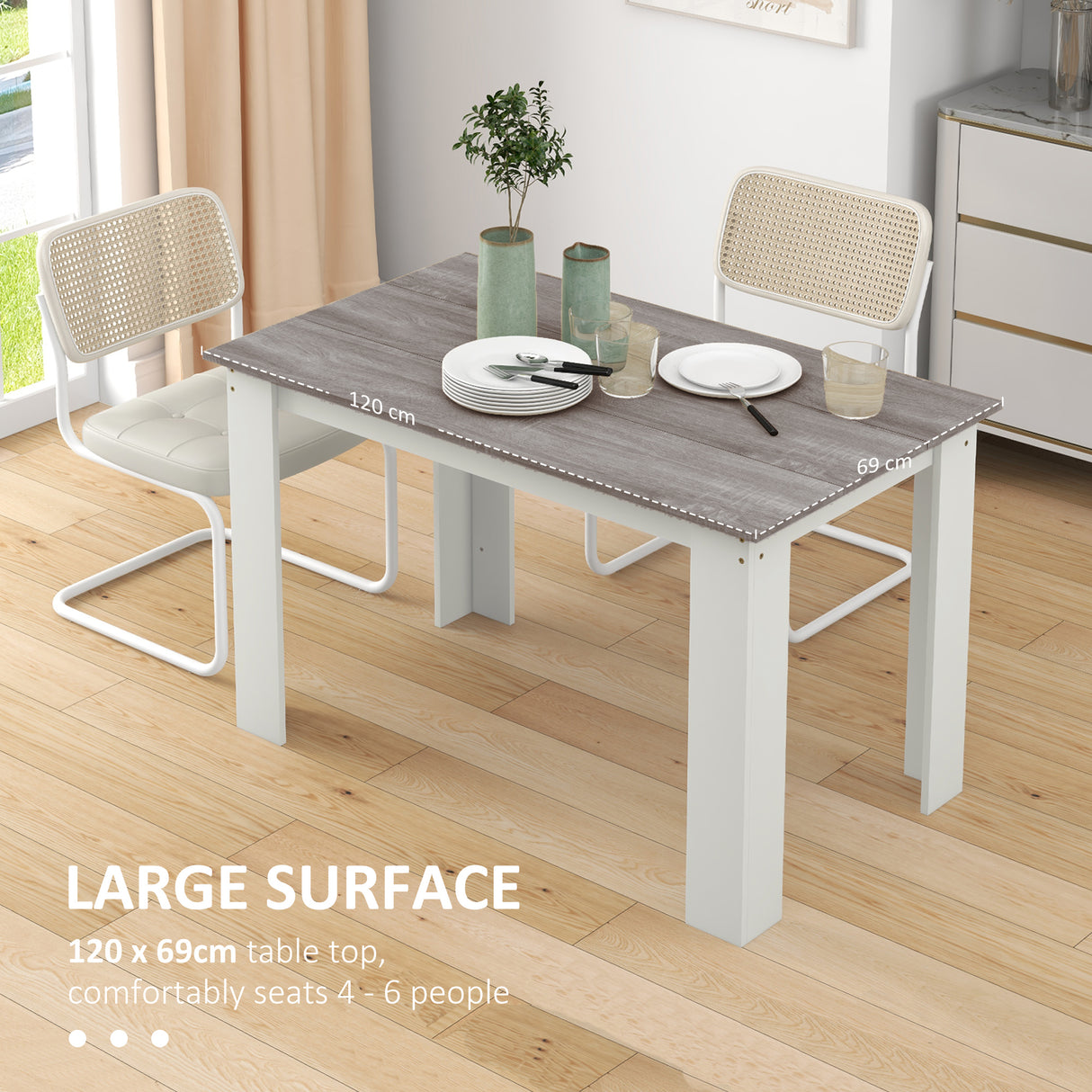 Wooden Kitchen Dining Table Rectangular for 4 to 6 People - Velmora