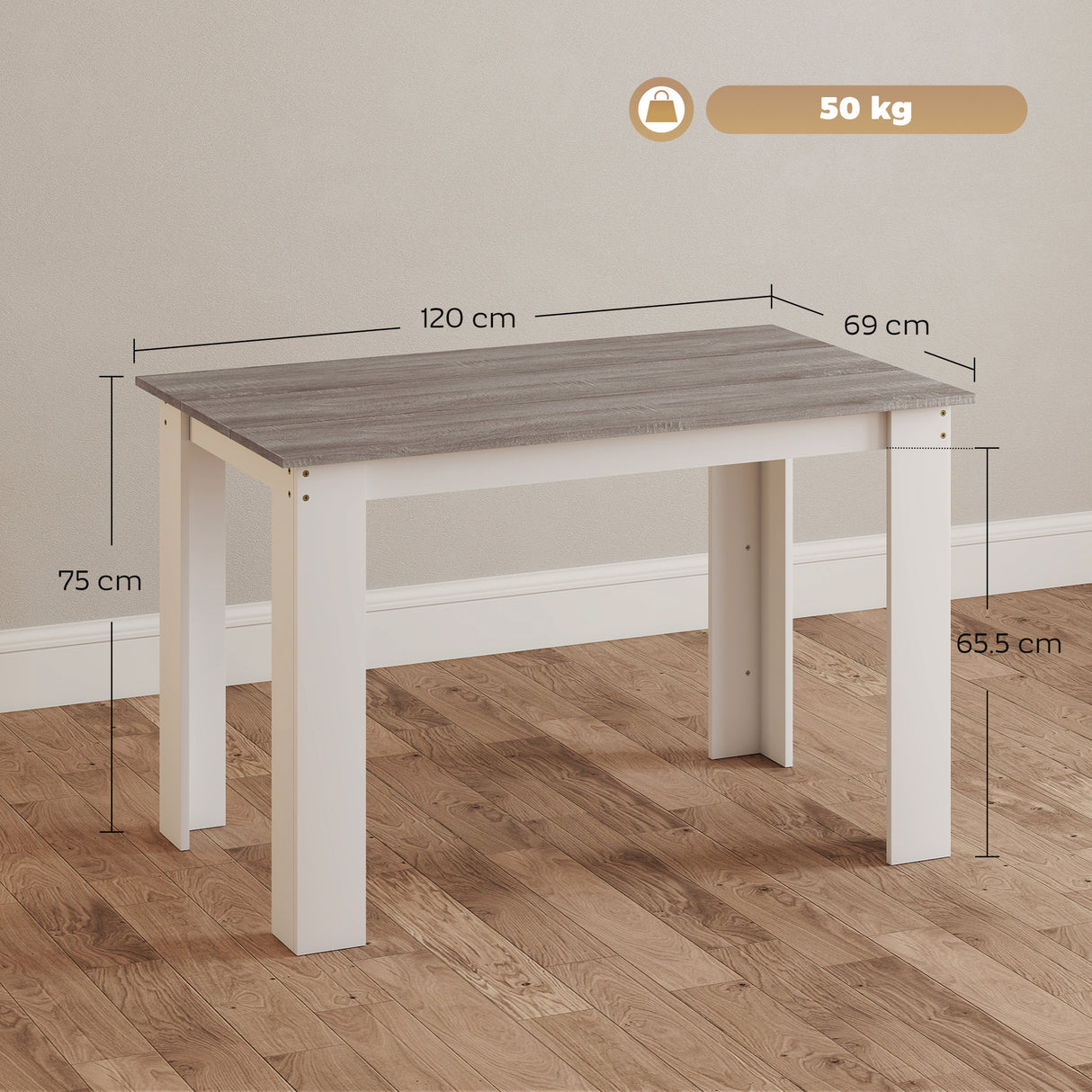 Wooden Kitchen Dining Table Rectangular for 4 to 6 People - Velmora