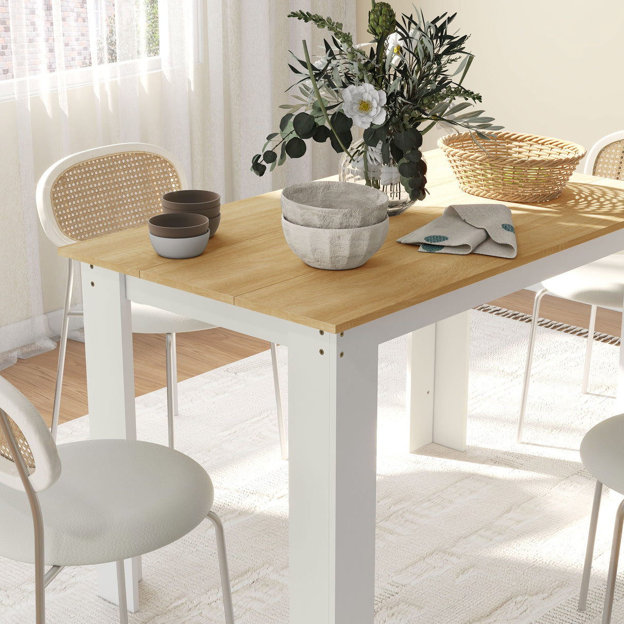 Wooden Kitchen Dining Table Rectangular for 4 to 6 People - Velmora