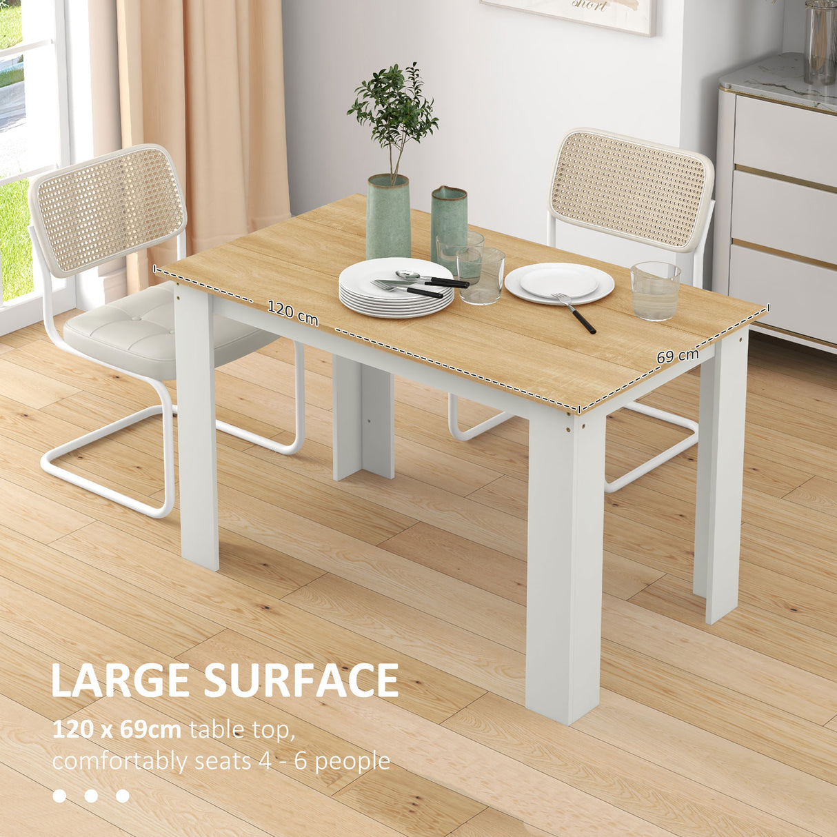 Wooden Kitchen Dining Table Rectangular for 4 to 6 People - Velmora