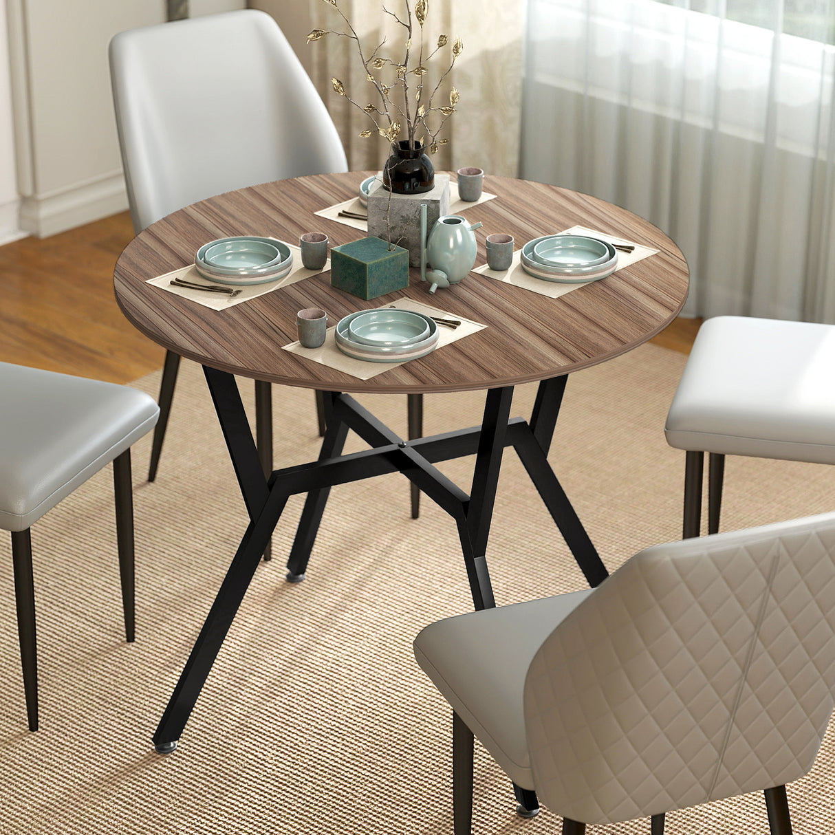 Wooden Kitchen Dining Table Round for 4 People - Velmora