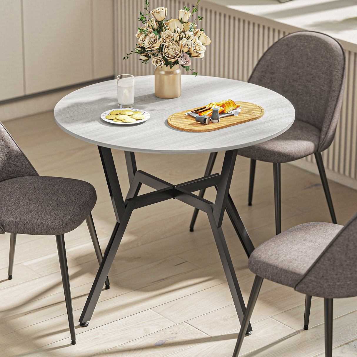 Wooden Kitchen Dining Table Round for 4 People - Velmora