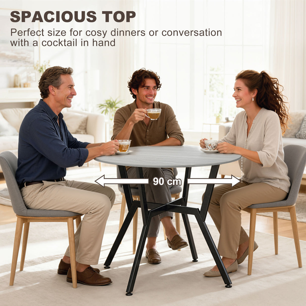 Wooden Kitchen Dining Table Round for 4 People - Velmora