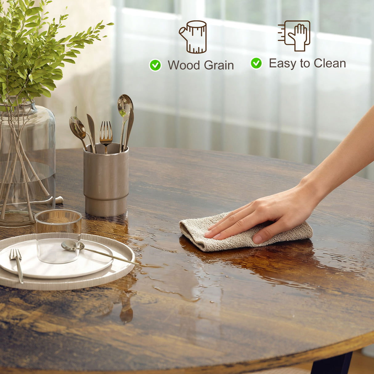 Wooden Kitchen Dining Table Round for 4 People - Velmora