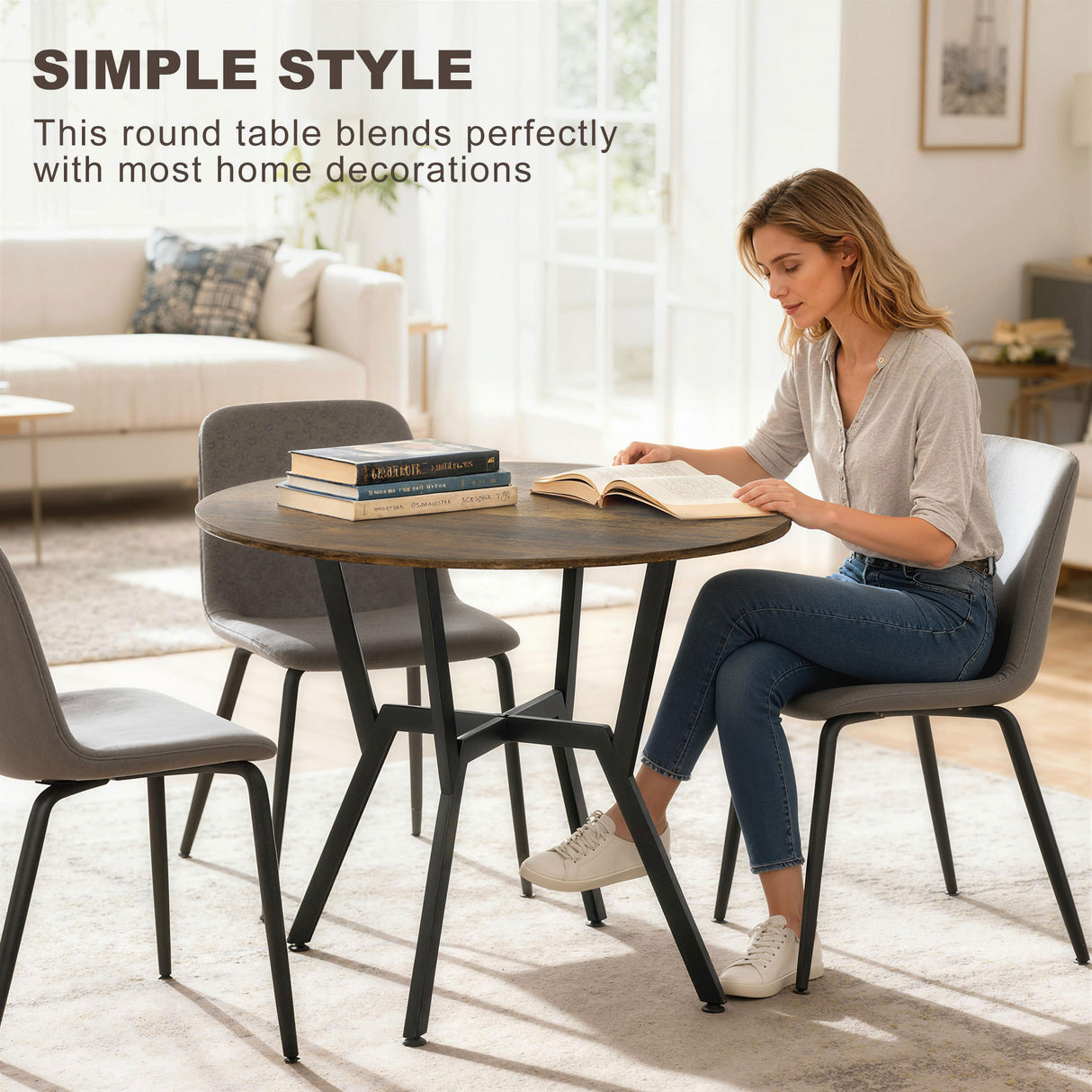 Wooden Kitchen Dining Table Round for 4 People - Velmora
